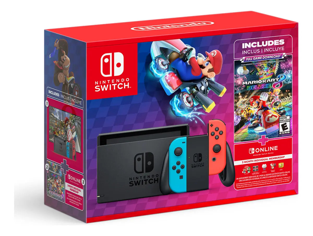 Combo Consola Nintendo Switch + Mario Kart 8 + 3 Meses De Switch Online
