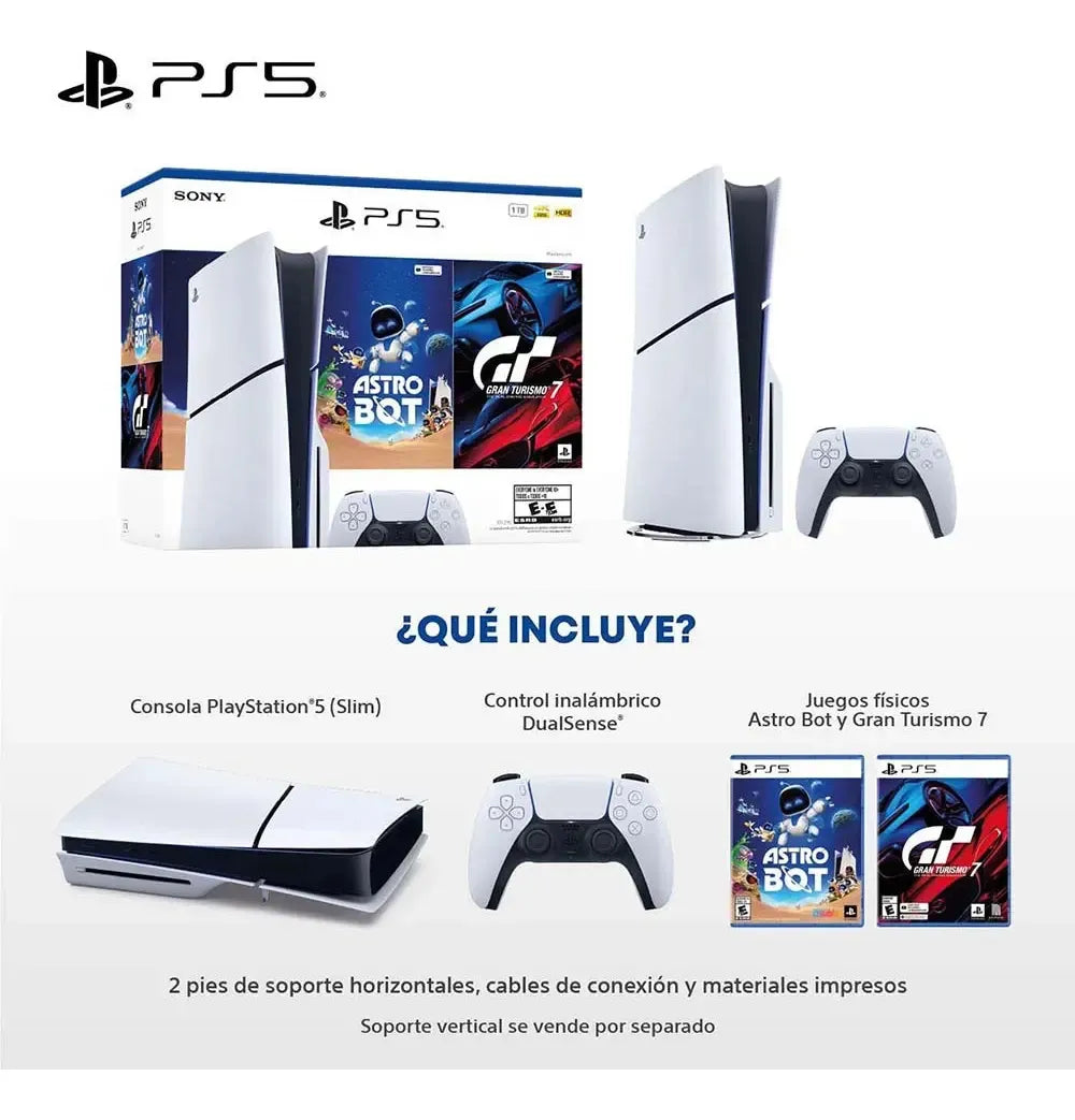 Consola Playstation 5 Slim Estandar - Gt7 + Astro Bot Blanco/negro
