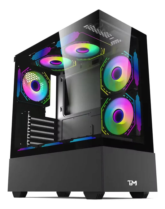 Gabinete Chasis Gamer Falcon Atx Vidrio Templado 5 Fan Argb Negro