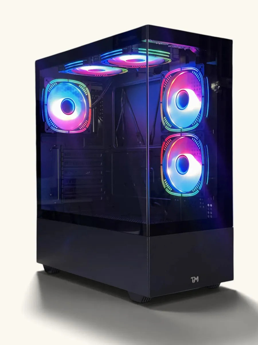 Gabinete Chasis Gamer Falcon Atx Vidrio Templado 5 Fan Argb Negro