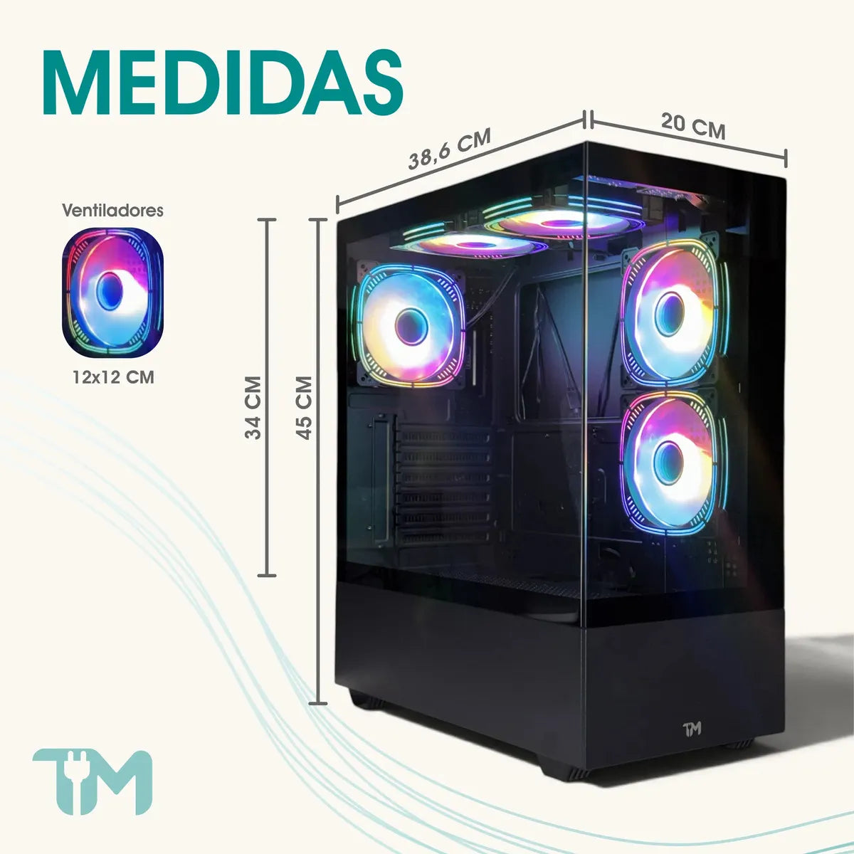 Gabinete Chasis Gamer Falcon Atx Vidrio Templado 5 Fan Argb Negro