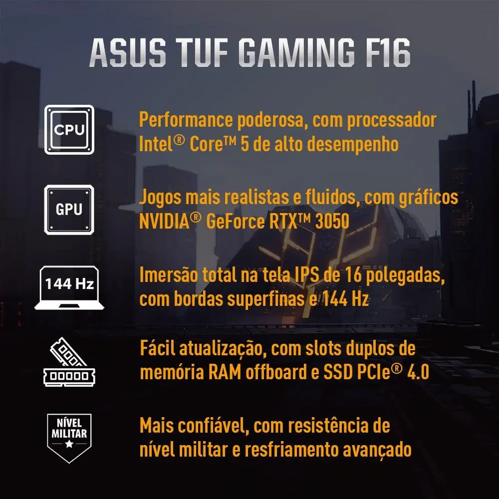 Asus Tuf Gaming F16 FX607vj Nvidia Rtx 3050 Intel Core 5 210h 16 GB Ram 512 GB SSD Pantalla 16 niveles IPS 144 Hz Gris - RL015